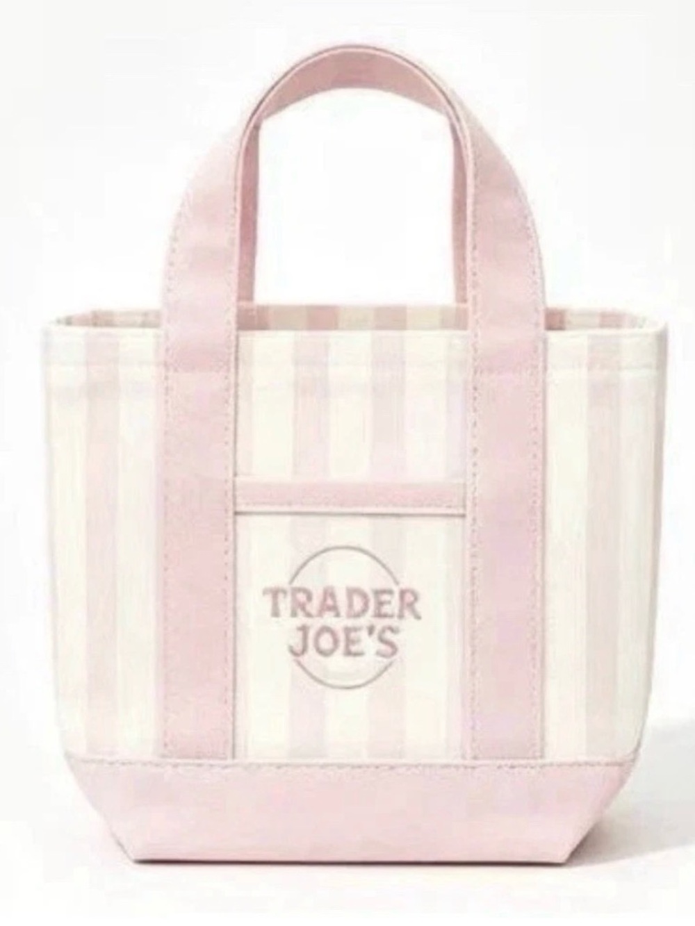 Trader Joe’s Limited Edition Mini Canvas Stripe Tote in Pastel Pink